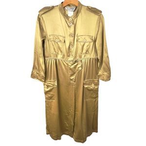 SPORTMAX Gold Silk Cargo Safari Shirt Dress Size 6